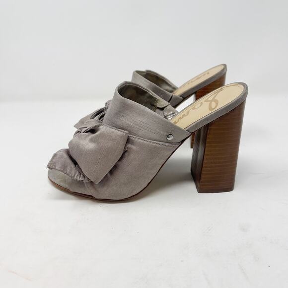 Sam Edelman Womnes 6.5 Silver Yumi Open Toe Mule Block Heel Bow Slip On Fabric - Picture 7 of 13